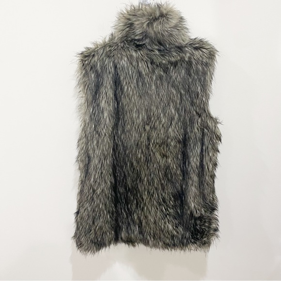 STEVE MADDEN Black Gray Brown Faux Fur Long Vest Size Large - Picture 3 of 5
